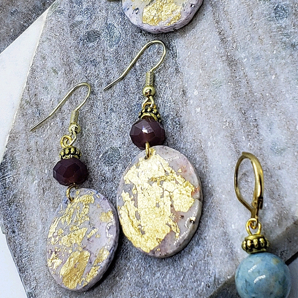 Acrylic coated clay oval earrings